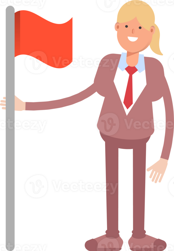 Businesswoman in Suit Character Standing with Flag Pole png