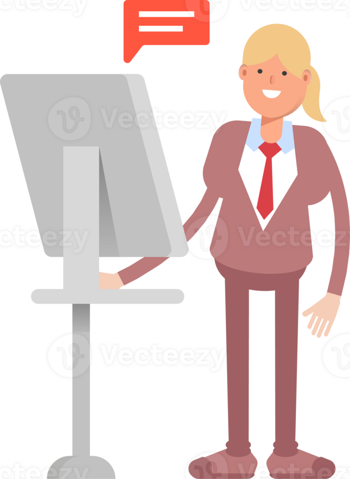 Businesswoman in Suit Character Working on Computer png