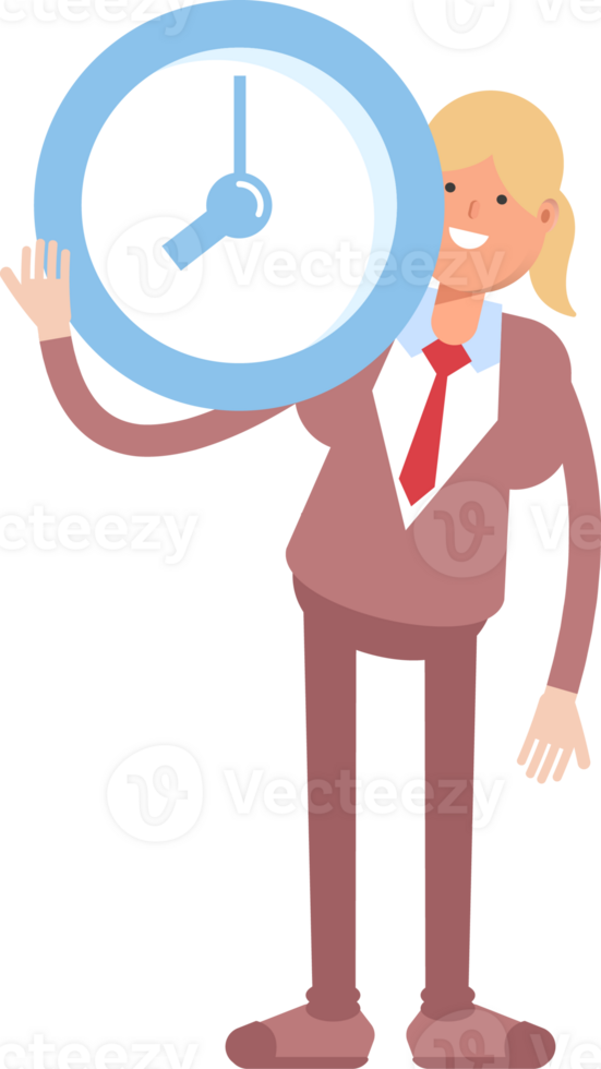 Businesswoman in Suit Character Holding Clock png