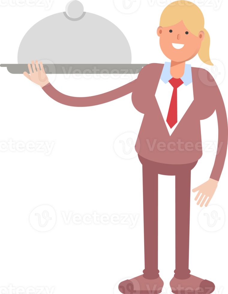 Businesswoman in Suit Character Holding Food Dish png