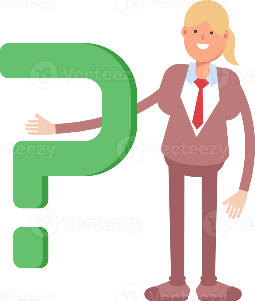 Businesswoman in Suit Character and Question Mark png