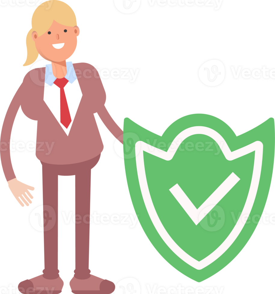 Businesswoman in Suit Character and Check Mark Shield png