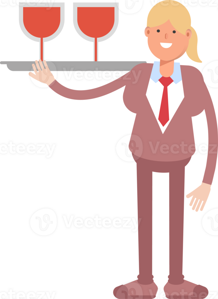Businesswoman in Suit Character Serving Wine Illustration png