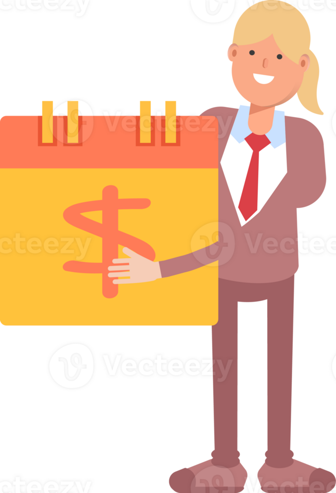 Businesswoman in Suit Character and Payment Date Calendar png