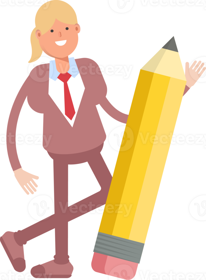 Businesswoman in Suit Character and Pencil png