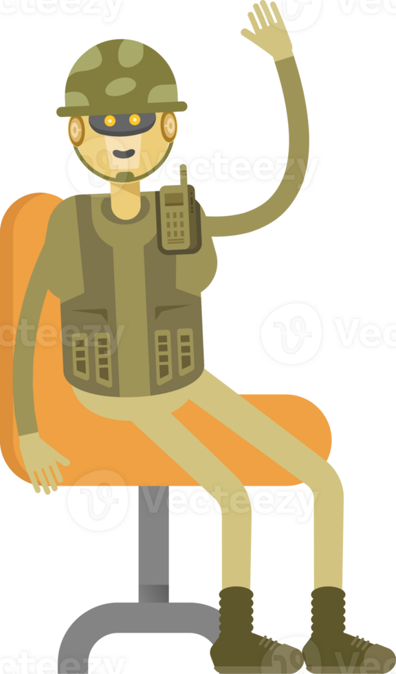 Robot Soldier Character Sitting on Chair png