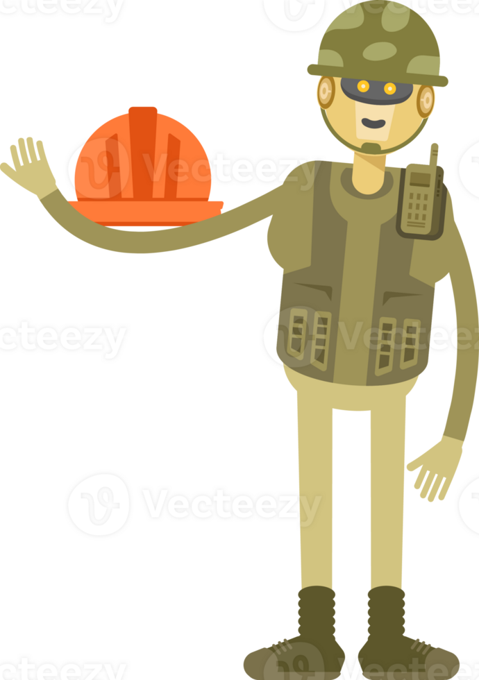Robot Soldier Character Holding Safety Helmet Illustration png