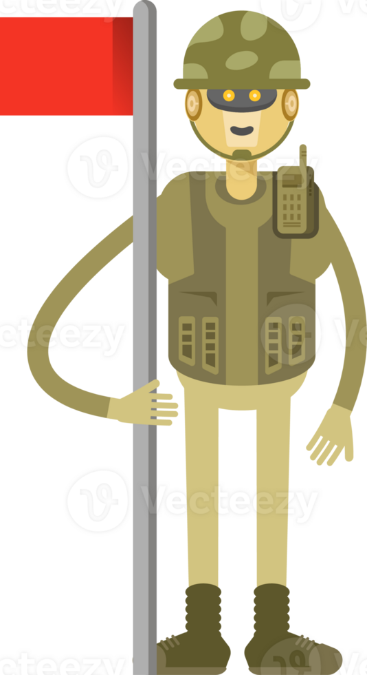 Robot Soldier Character Holding Red Flag Pole png