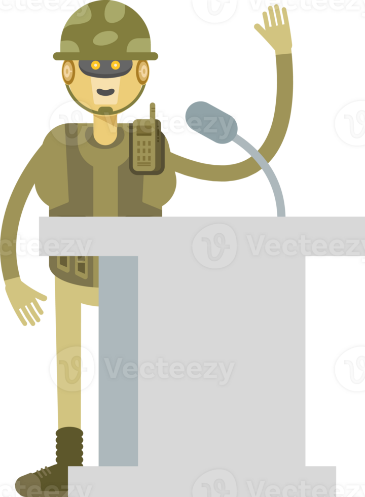 Robot Soldier Character Speaking on Podium png