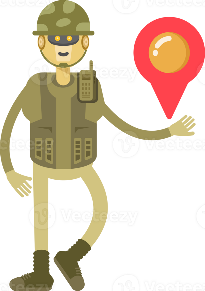 Robot Soldier Character Holding Map Pin png
