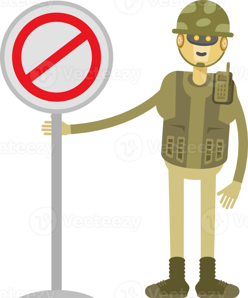 Robot Soldier Character and Prohibition Signage png