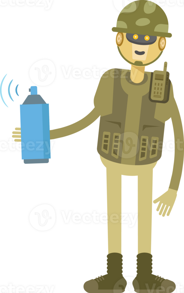 Robot Soldier Character Using Paint Spray Bottle png