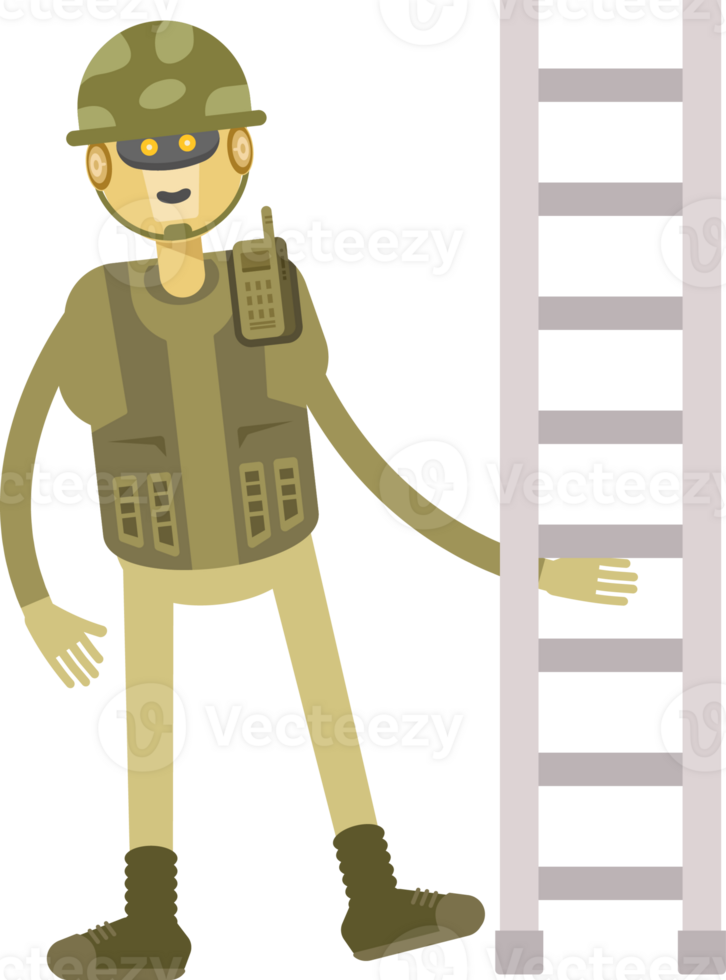 Robot Soldier Character and Ladder Illustration png