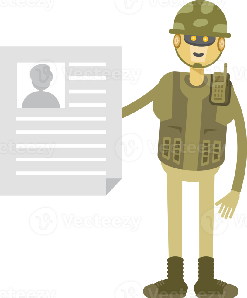 Robot Soldier Character Holding Job Application Document png