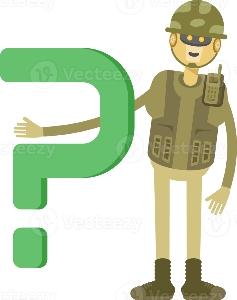 Robot Soldier Character and Question Mark png