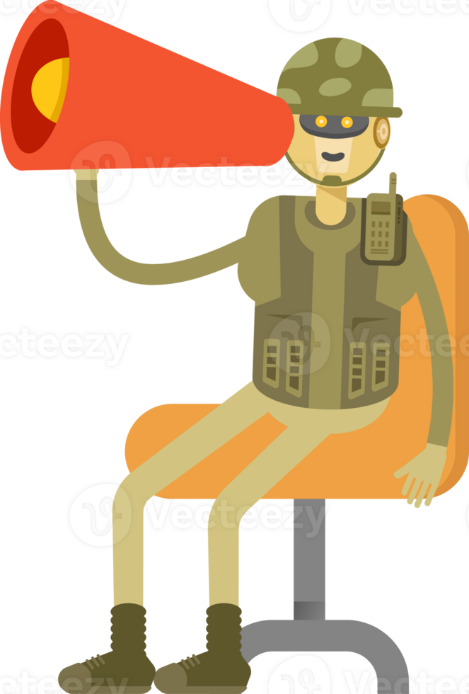 Robot Soldier Character and Megaphone png