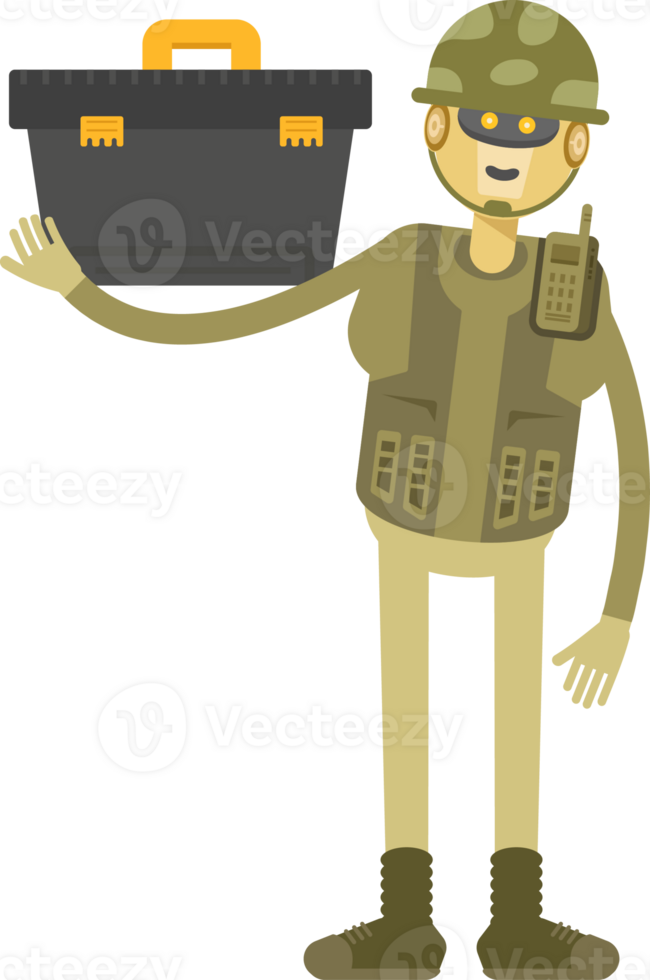 Robot Soldier Character Holding Toolbox Illustration png