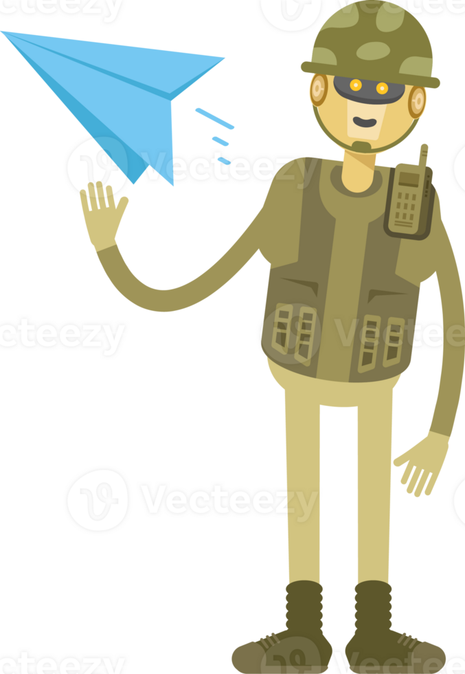 Robot Soldier Character Holding Paper Plane png