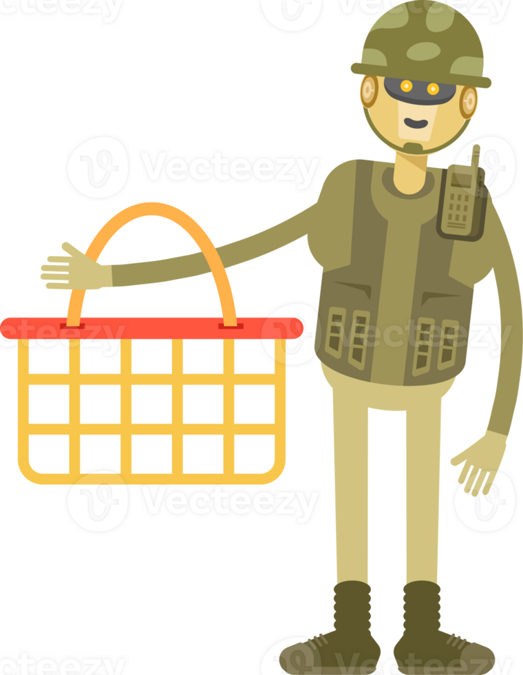 Robot Soldier Character Holding Shopping Basket png
