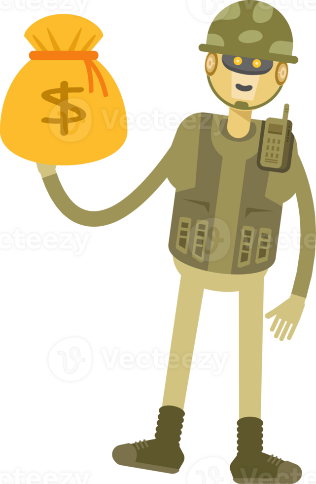 Robot Soldier Character Holding Dollar Sack png