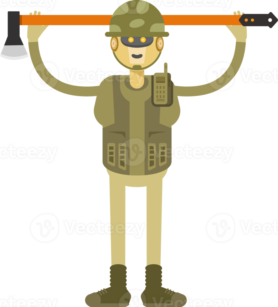 Robot Soldier Character Holding Axe Illustration png