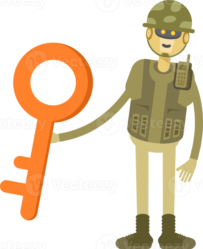 Robot Soldier Character Holding Key png