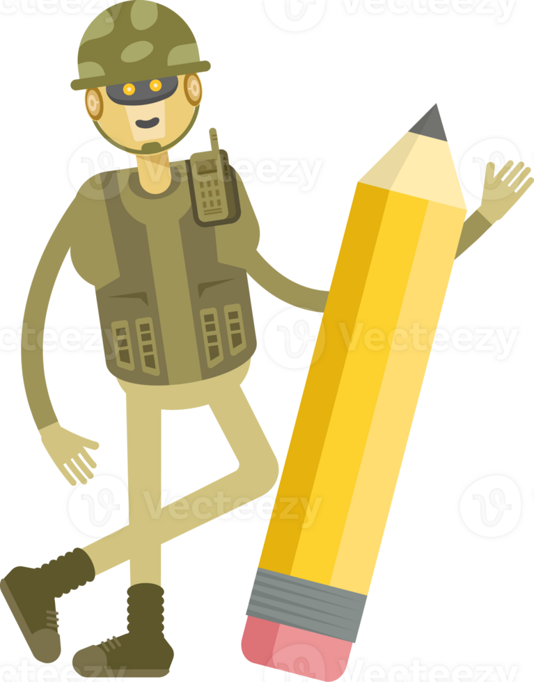 Robot Soldier Character and Pencil png