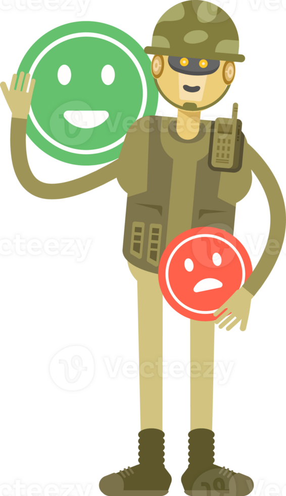 Robot Soldier Character and Emoticon Sign png