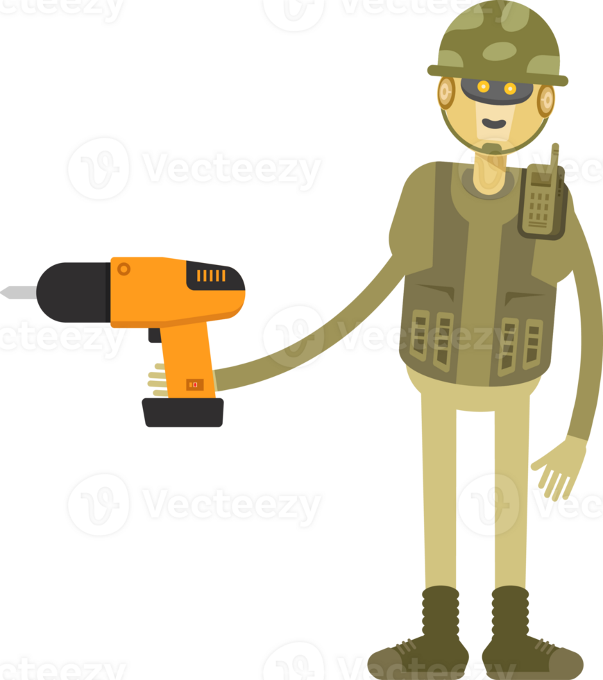 Robot Soldier Character Using Drill Tool Illustration png