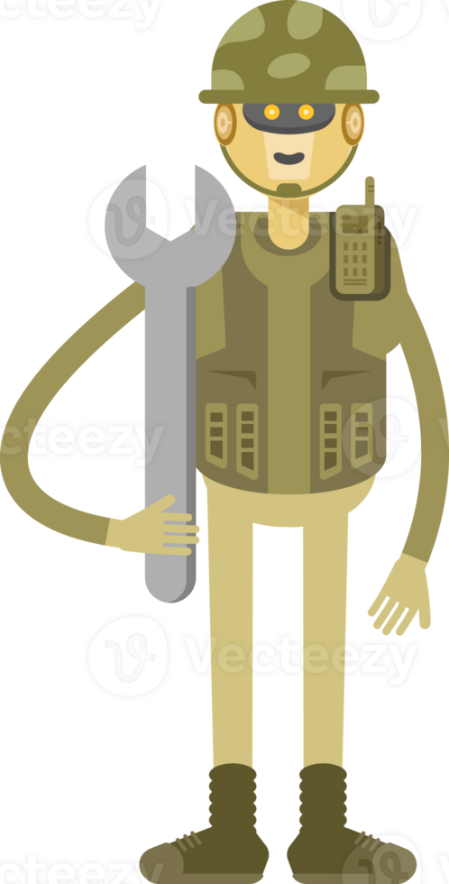 Robot Soldier Character Holding Wrench png