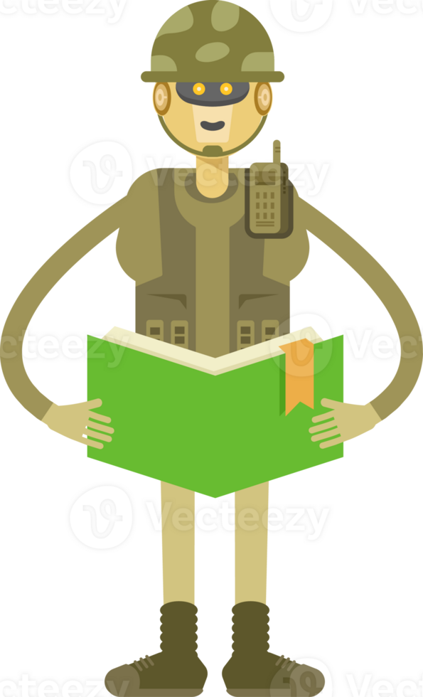 Robot Soldier Character Reading Book png