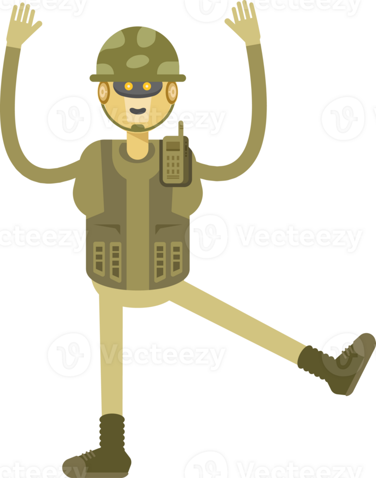Robot Soldier Character Rising Both Hands Illustration png