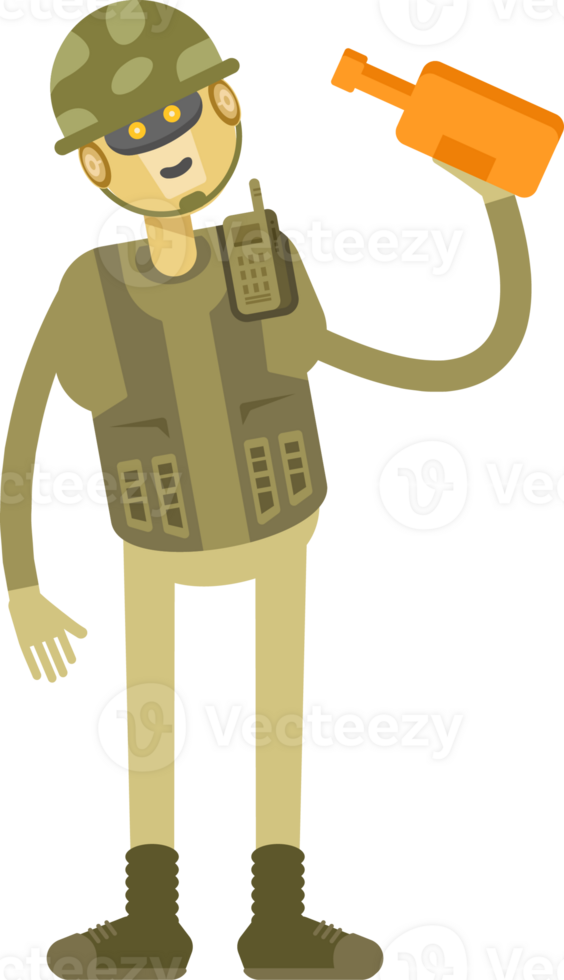 Robot Soldier Character Drinking Beverage Bottle png
