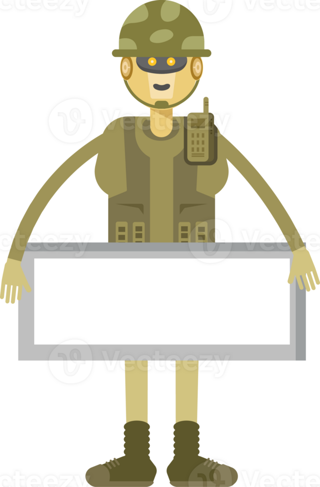 Robot Soldier Character and Blank Signage png