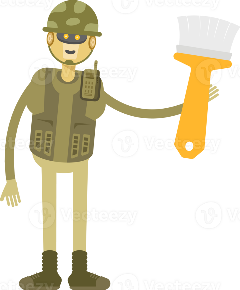 Robot Soldier Character Holding Painting Brush Illustration png