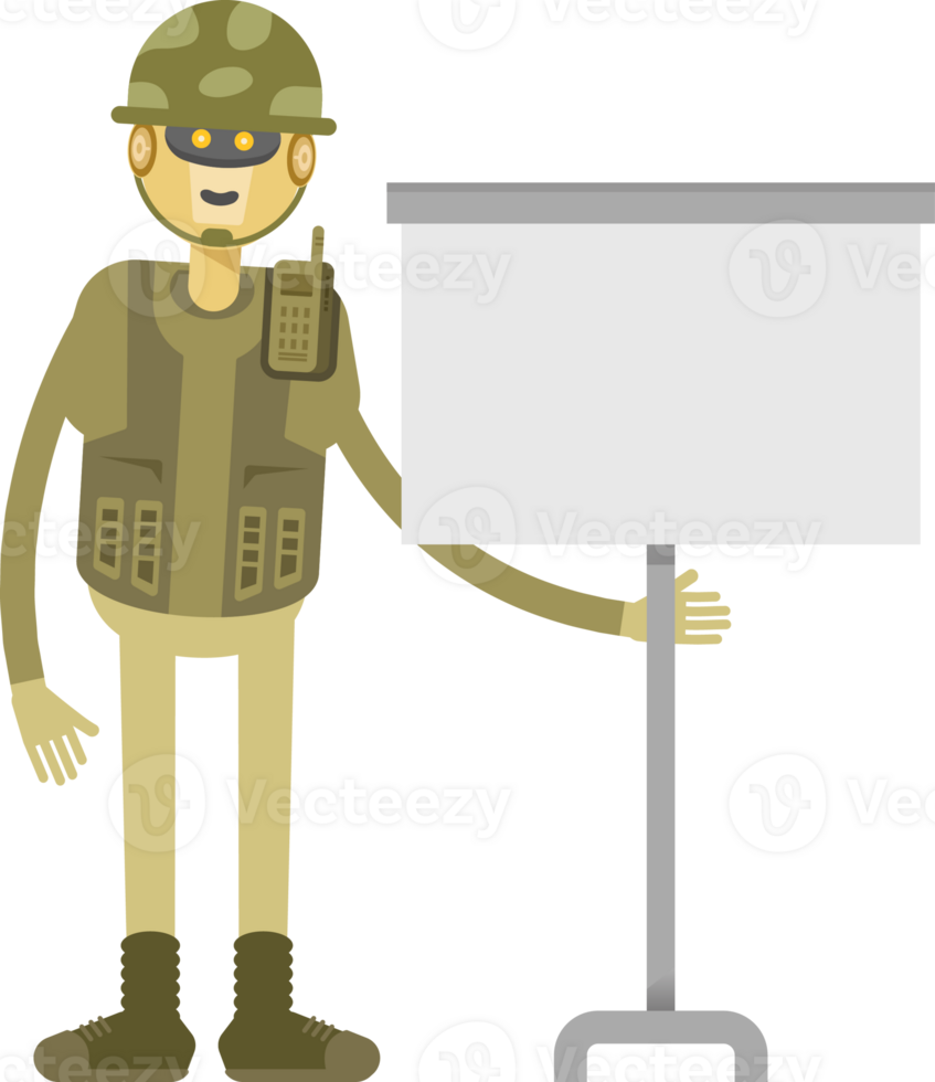 Robot Soldier Character Presenting Whiteboard png