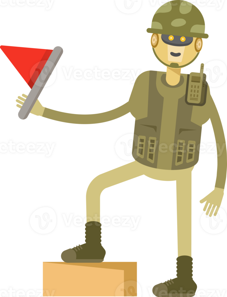 Robot Soldier Character Holding Flag png