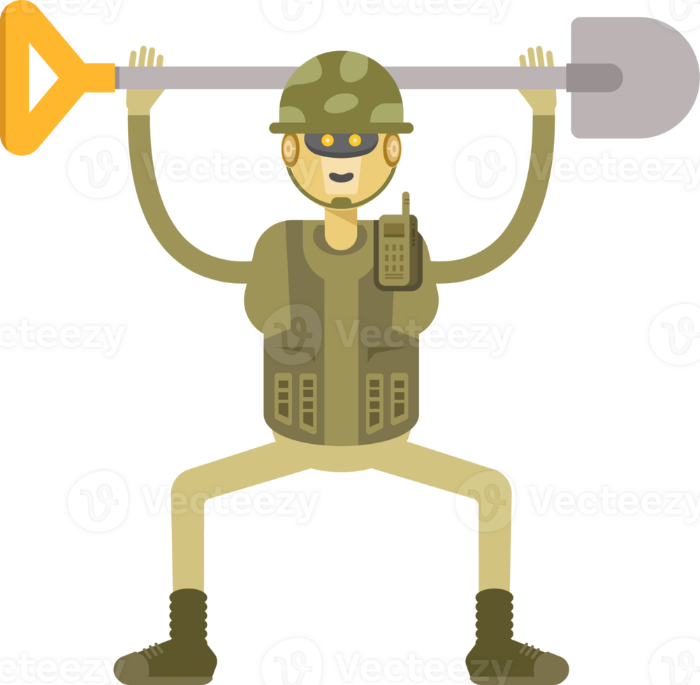 Robot Soldier Character Lifting Shovel Tool Illustration png