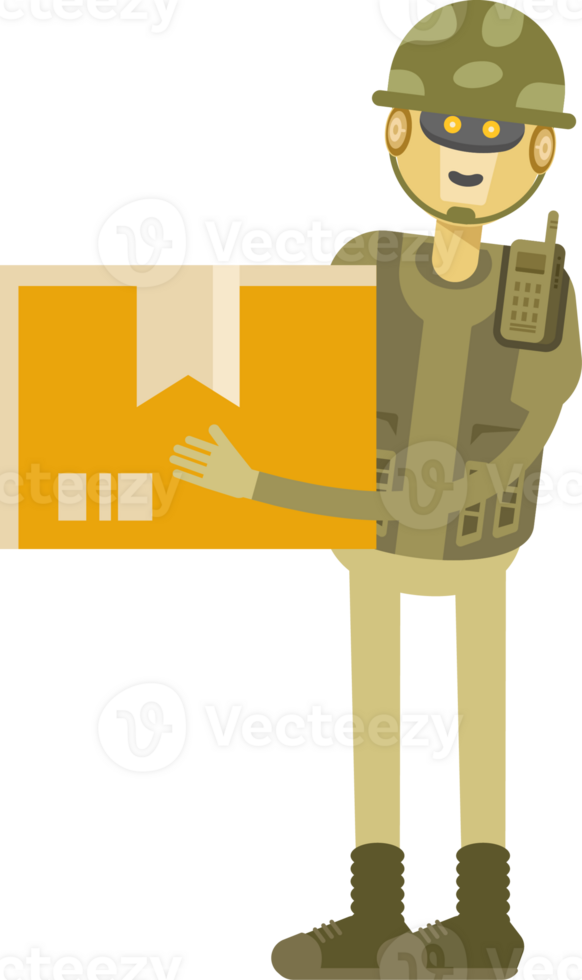 Robot Soldier Character Holding Box png