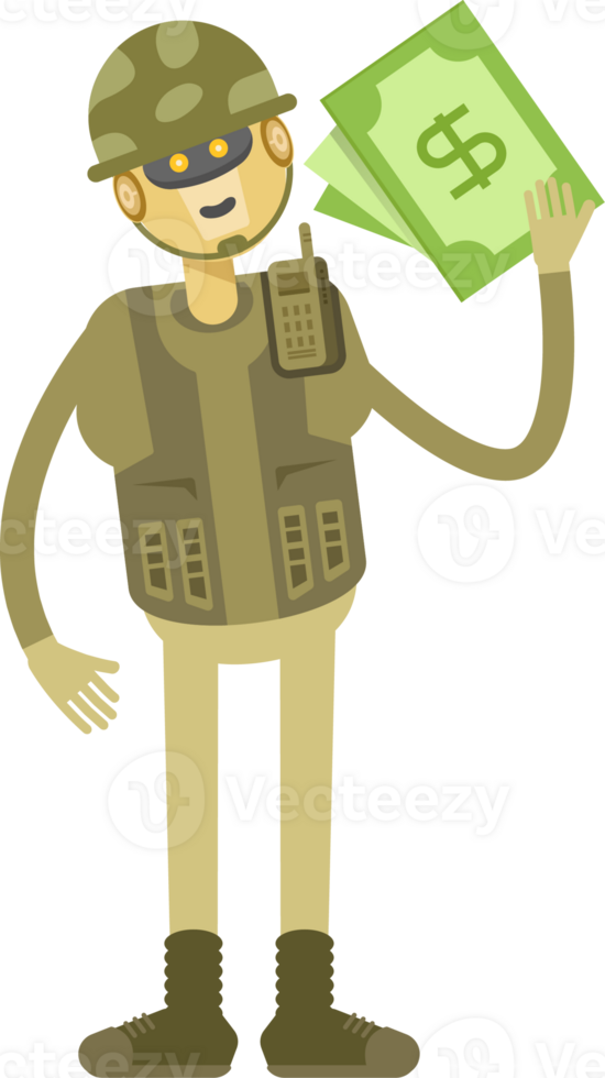 Robot Soldier Character Holding Dollar Banknotes png