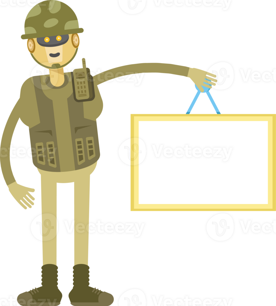 Robot Soldier Character Holding Blank Signage png