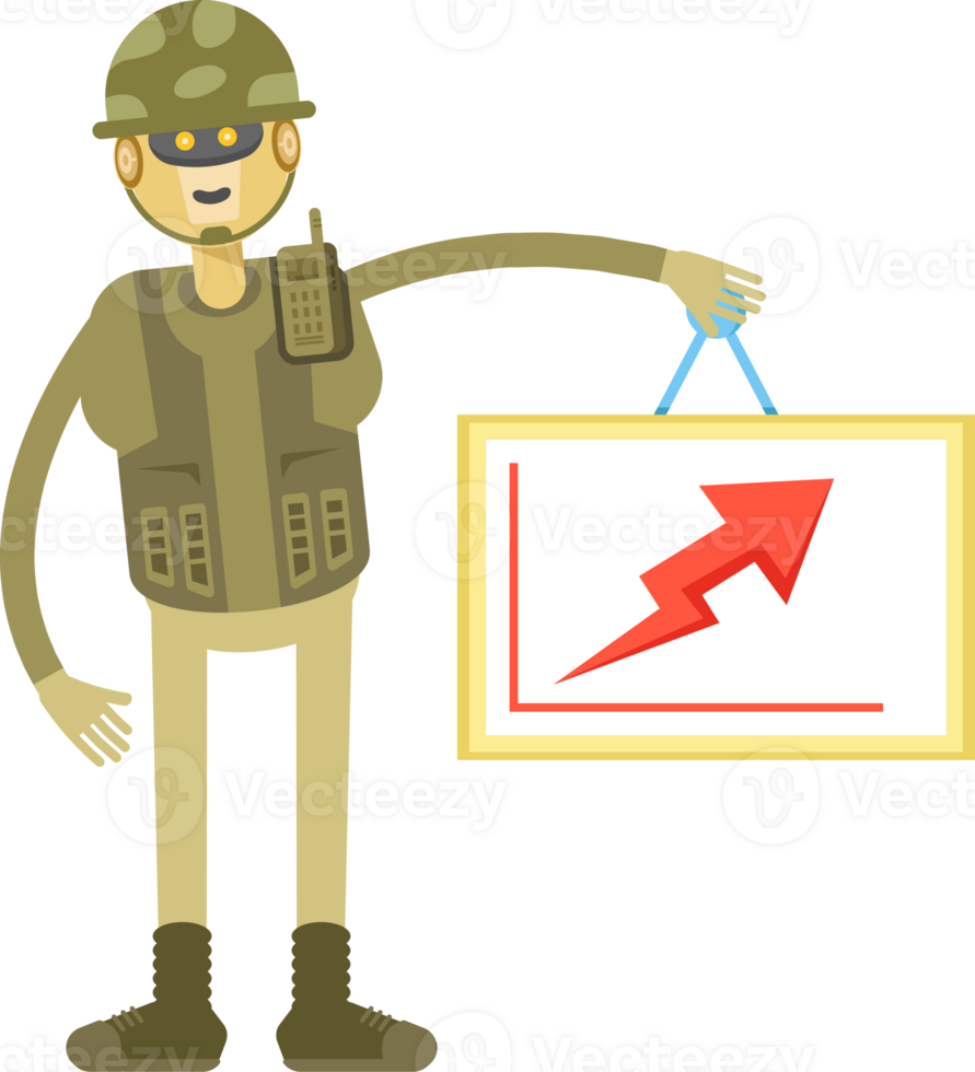 Robot Soldier Character Holding Arrow Chart png