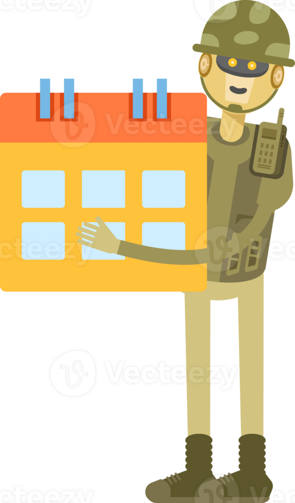 Robot Soldier Character Holding Calendar png