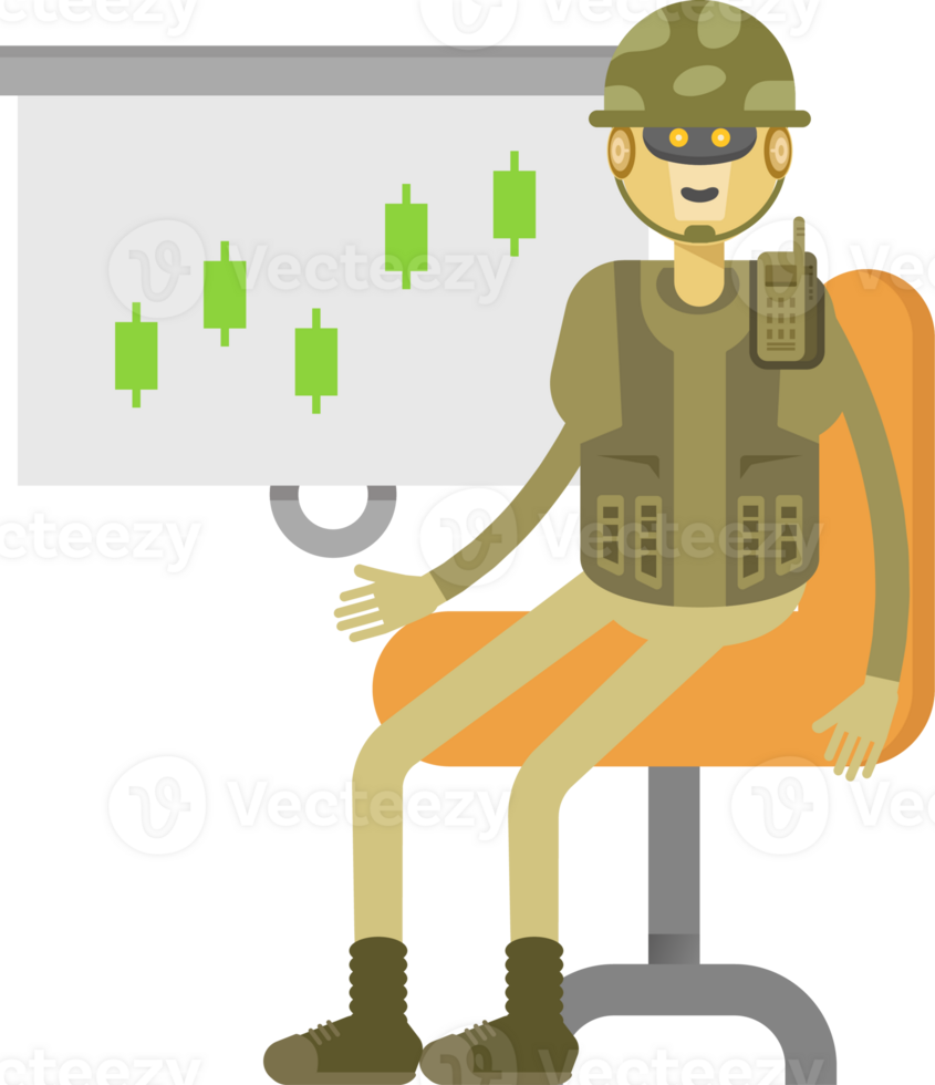 Robot Soldier Character Presenting Candlestick Chart png