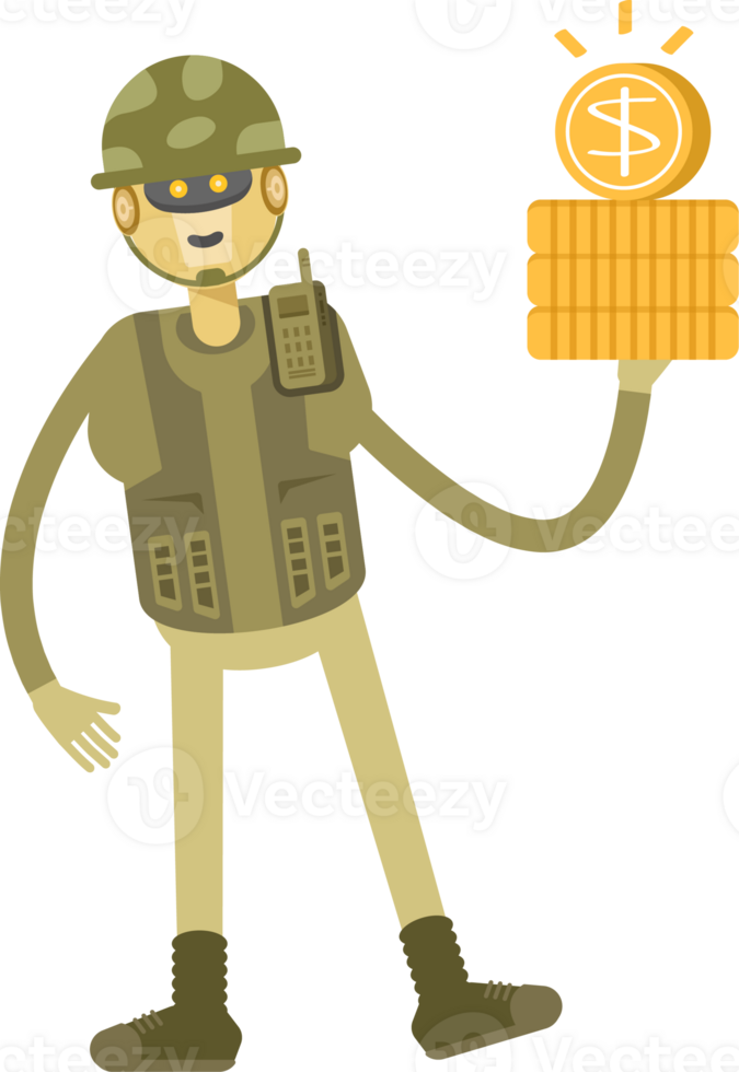 Robot Soldier Character Holding Dollar Coins png