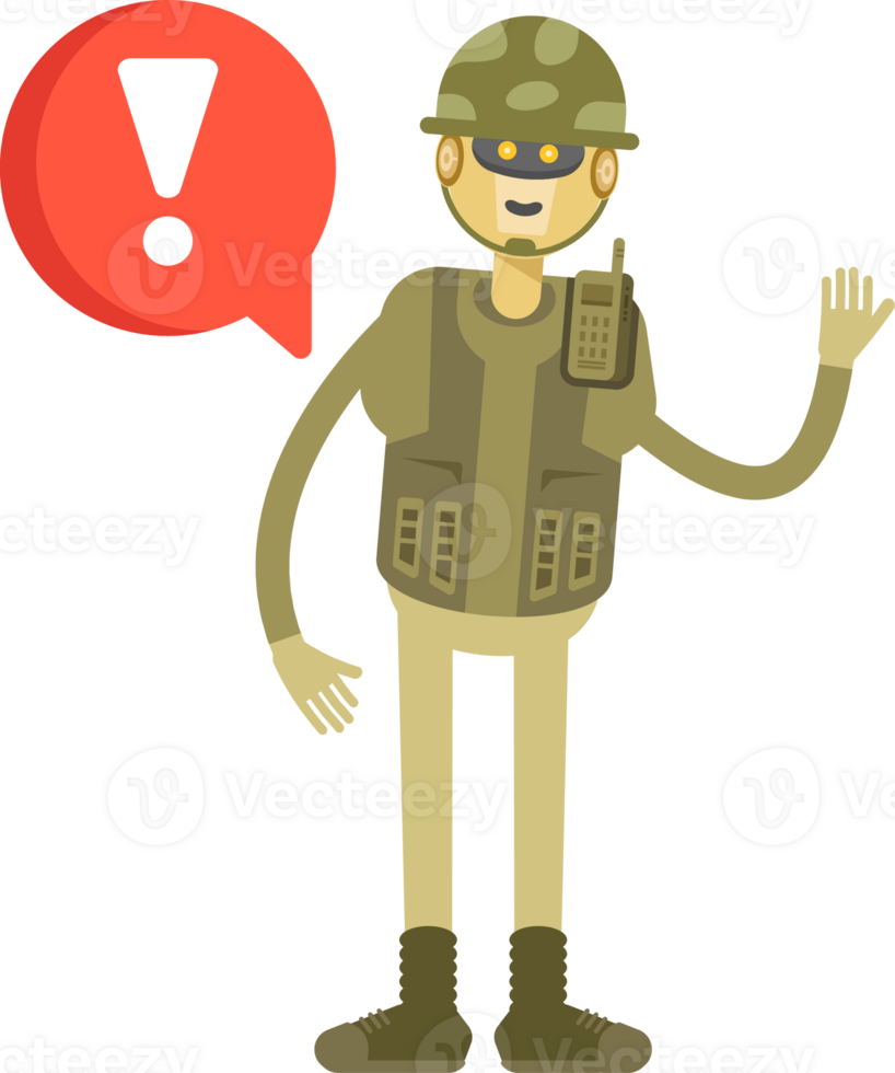Robot Soldier Character and Error Sign png