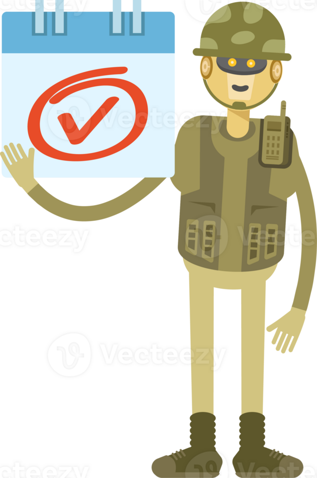 Robot Soldier Character and Check Mark Sign png