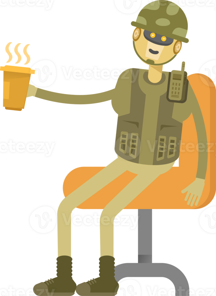 Robot Soldier Character Drinking Coffee png