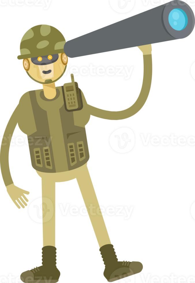 Robot Soldier Character Using Binoculars png