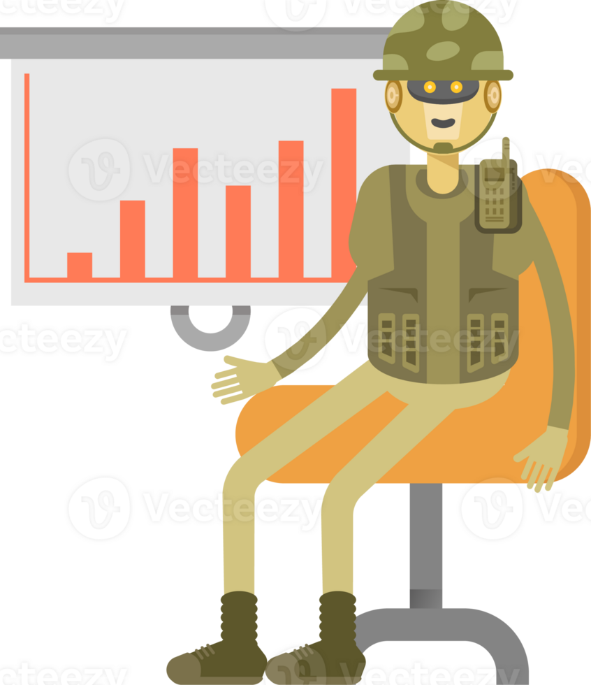 Robot Soldier Character Presenting Bar Chart png